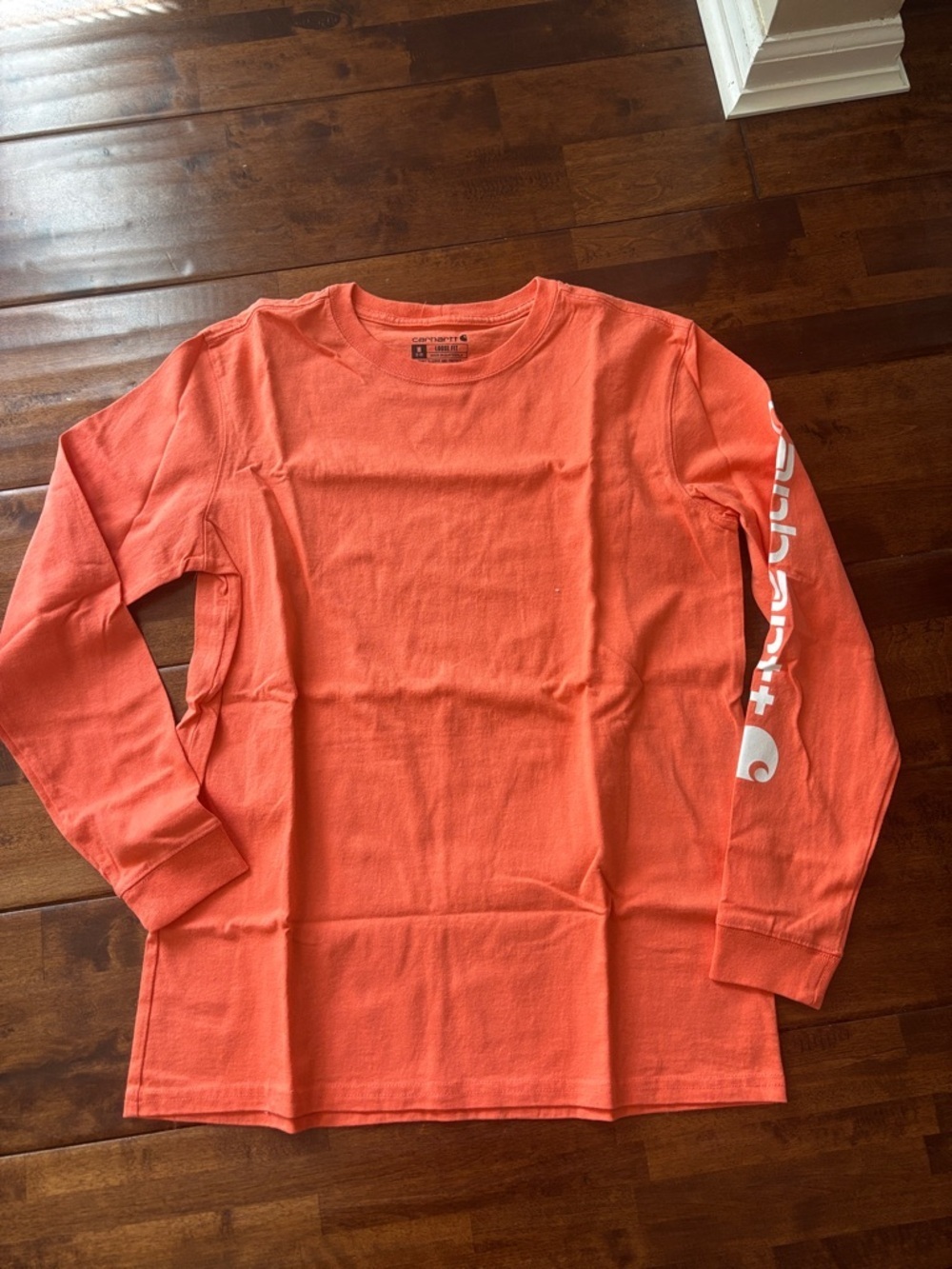 Carhartt Kids' Long-Sleeve Coral/Orange Logo Sleeve Tee